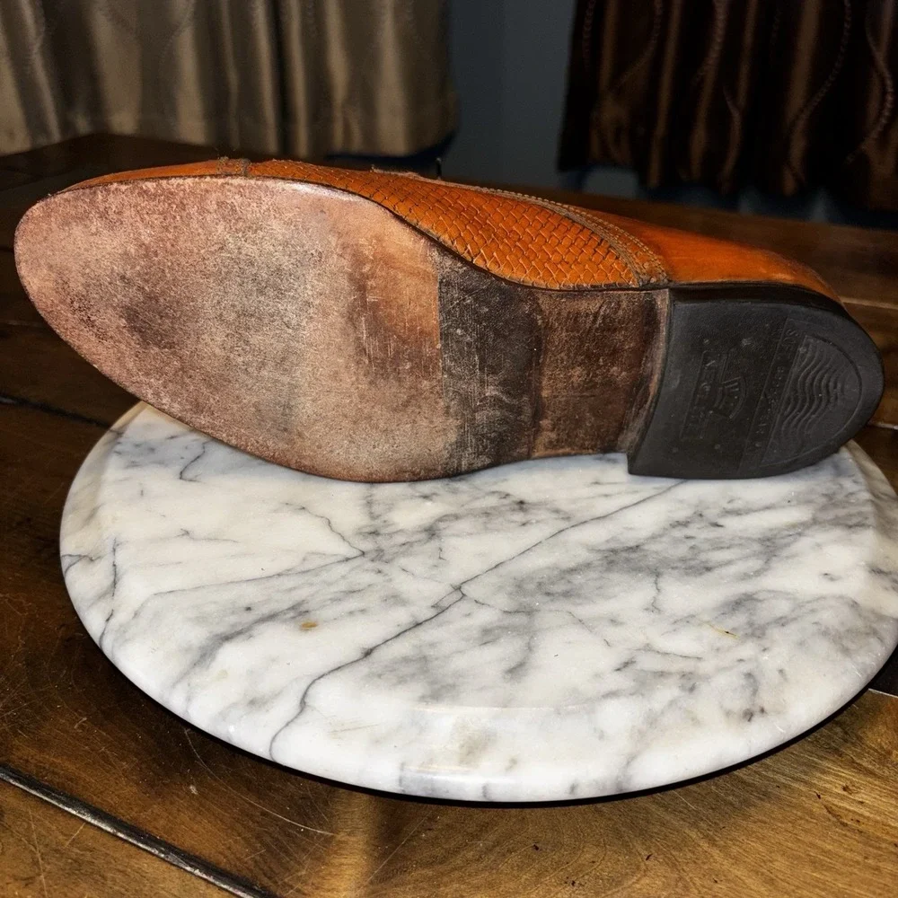 VTG Bostonian Italian Florentine Shoe Men Sz 9 W Pebble Cap Toe Derby Italy